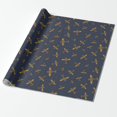 Spitfire War Planes on Navy Blue Pattern Wrapping Paper