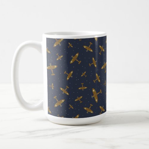 Spitfire War Planes Pattern on Navy Blue Coffee Mug