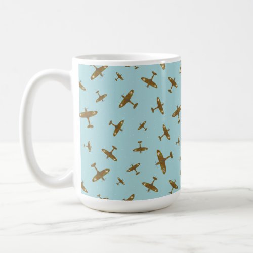 Spitfire War Planes Pattern on Pastel Blue Coffee Mug