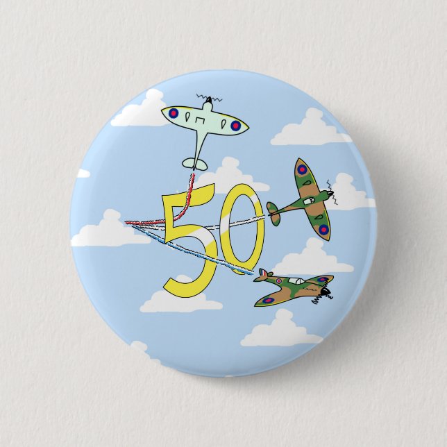 Spitfires 50th Birthday (Blue Sky) Button (Front)