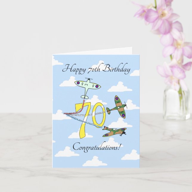 Spitfires 70th Birthday (Blue Sky) Card (Orchid)