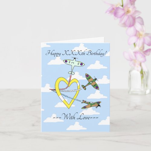 Spitfires Heart Blue Sky Birthday Card