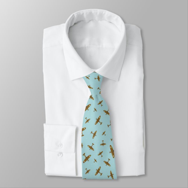 Spitfires in Flight War Planes Neck Tie (Tied)