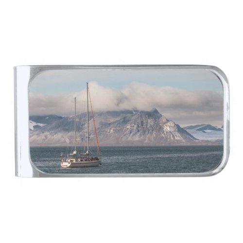 Spitsbergen Svalbard Sailboat Silver Finish Money Clip