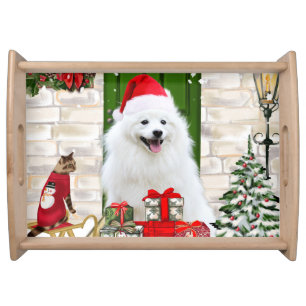 Spitz Dog Christmas Serving Tray