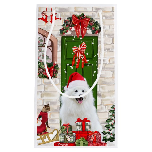 Spitz Dog Christmas Small Gift Bag (Front)