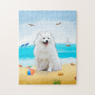 spitz Dog on Beach Jigsaw Puzzle