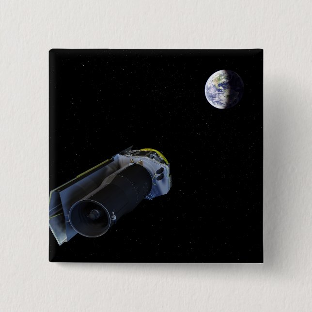 Spitzer points its high-gain antenna pinback button (Front)