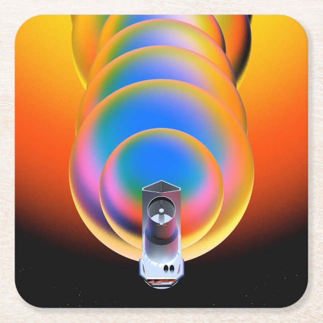 Spitzer Space Telescope Poster. Square Paper Coaster (Front)