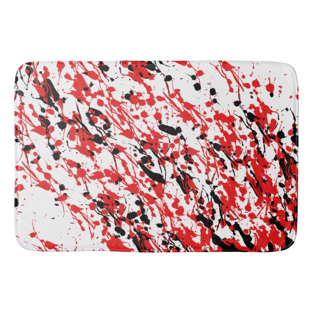 Splash and Drip Art Red and Black Bath Mat (Front)