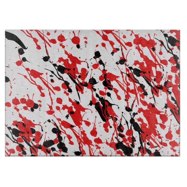 Splash and Drip Art Red and Black Glass Cutting Board (Front)