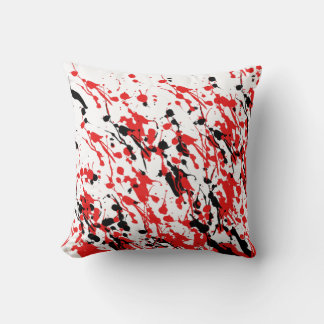Splash and Drip Art Red and Black Throw Pillow