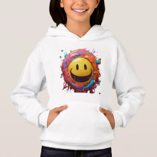 Splash art, a quirky liquid portrait of a smileynt hoodie