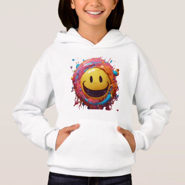 Splash art, a quirky liquid portrait of a smileynt hoodie (Front)