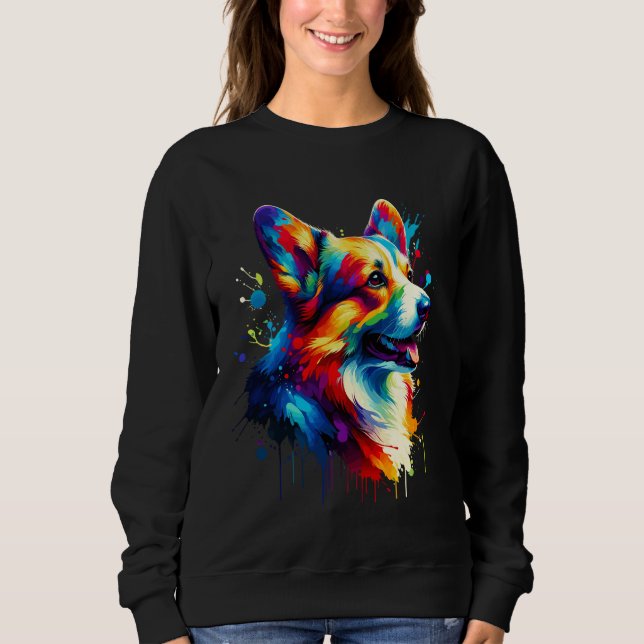 Splash Art Cardigan Welsh Corgi Corgis Sweatshirt (Front)