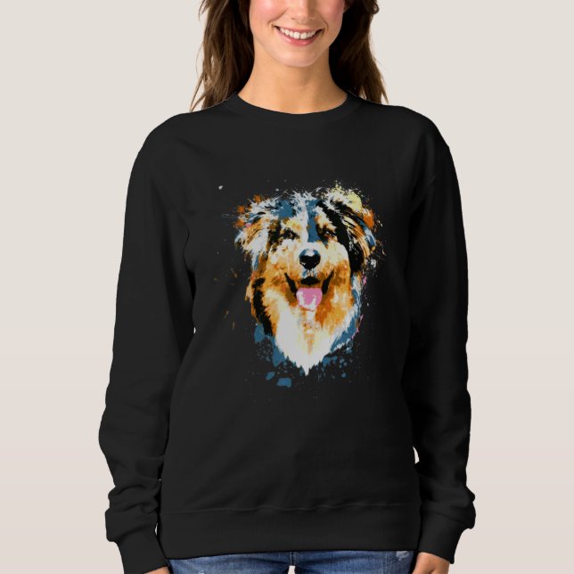 Splash Art Colorful Australian Shepherd Dog Sweatshirt (Front)