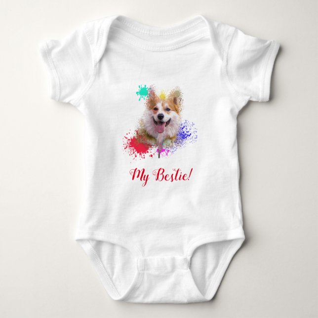 Splash Art Cute Corgi Dog Baby Bodysuit  (Front)