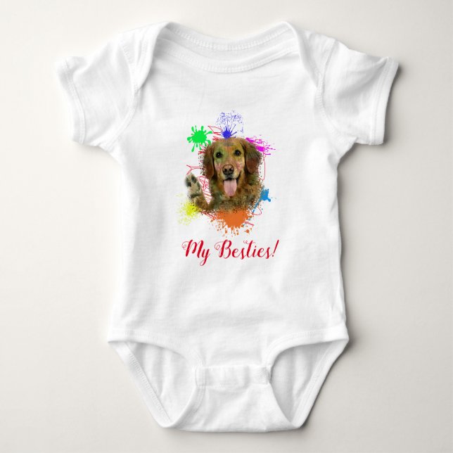 Splash Art Cute Golden Retriever Dog Baby Bodysuit (Front)