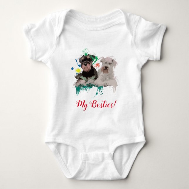 Splash Art Cute Schnauzer Dog Baby Bodysuit   (Front)