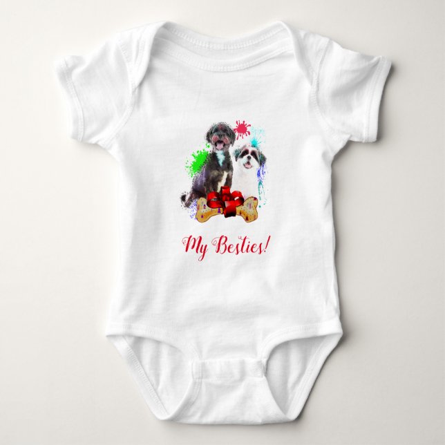 Splash Art Cute Shih Tzu Dog Baby Bodysuit   (Front)