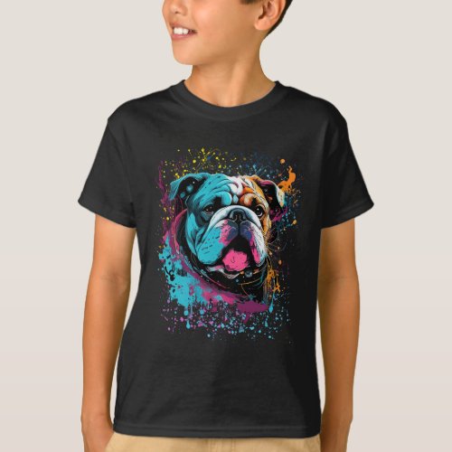 Splash Art English Bulldog Portrait Puppy Owner  T_Shirt