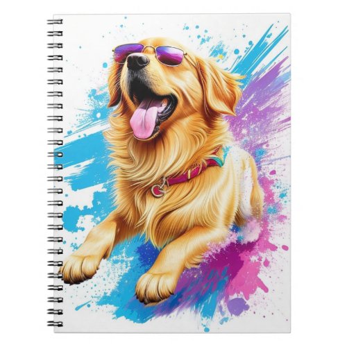 Splash Art Golden Retriever Wearing Sunglasses  Notebook