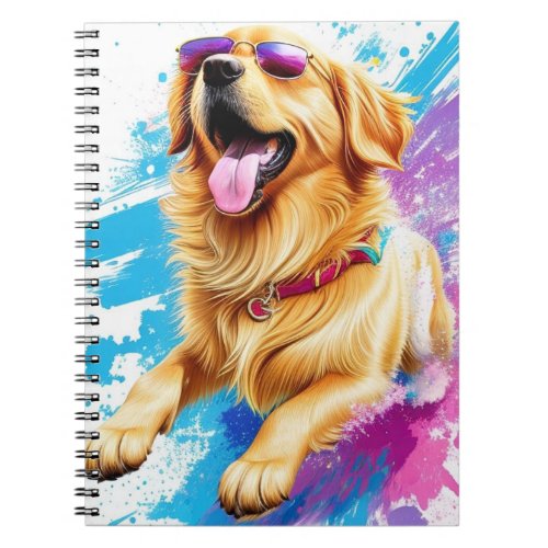 Splash Art Golden Retriever Wearing Sunglasses  Notebook