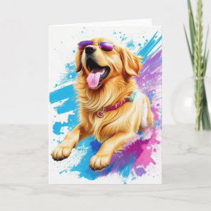 Splash Art Golden Retriever With Sunglasses Blank Card