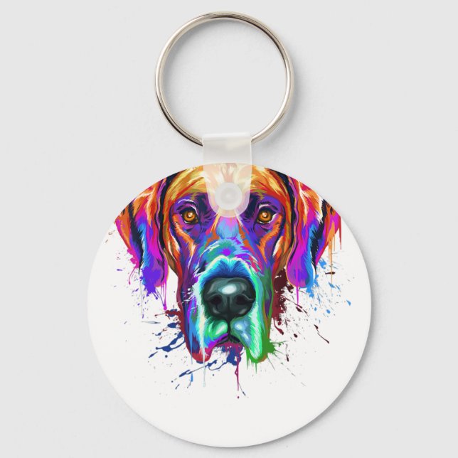 Splash Art Great Dane Puppy Lover Gifts Keychain (Front)