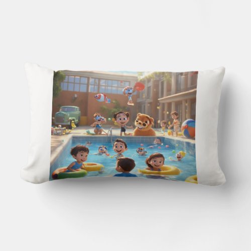 Splash Bash Animals Pool Party Extravaganza Lumbar Pillow