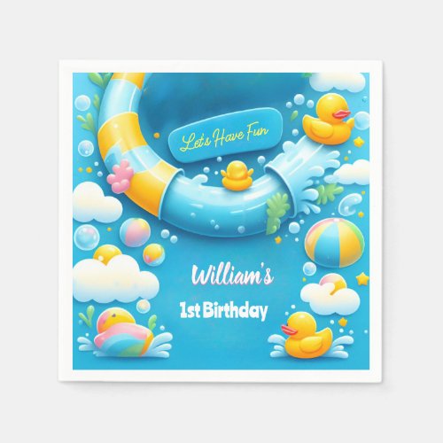 Splash Bubbles Summer Duck Foam 1st Birthday Napkins