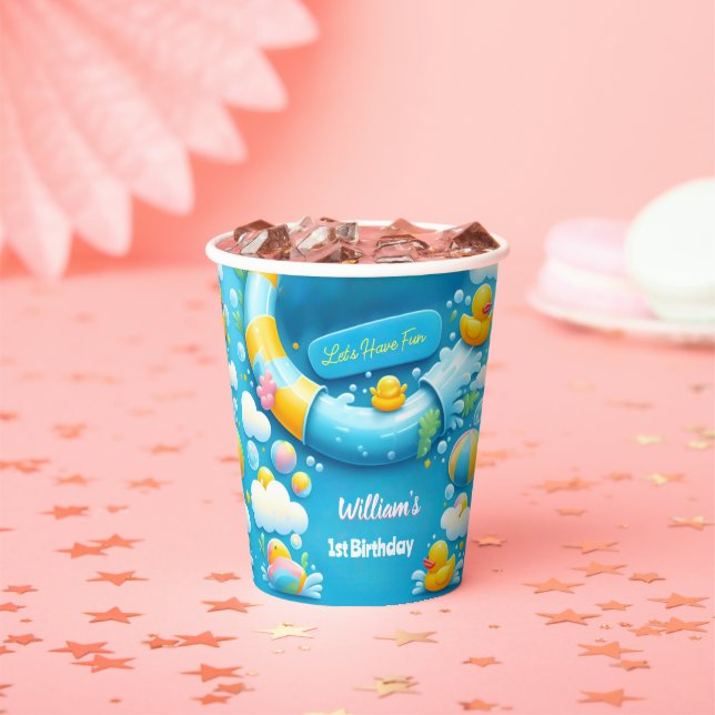Splash Bubbles Summer Duck Foam 1st Birthday Paper Cups (Insitu)