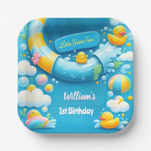 Splash Bubbles Summer Duck Foam 1st Birthday Paper Plates