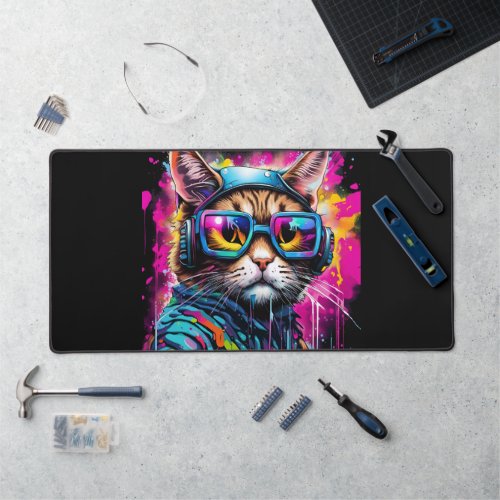 Splash Color Motorcycle Cat Desk Mat