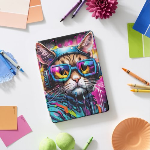 Splash Color Motorcycle Cat iPad Cover