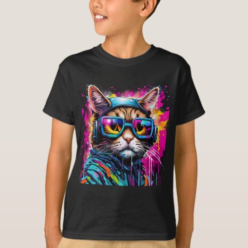 Splash Color Motorcycle Cat kids T_Shirt