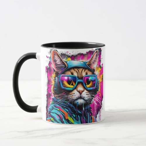 Splash Color Motorcycle Cat Mug