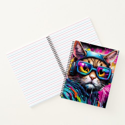 Splash Color Motorcycle Cat Notebook