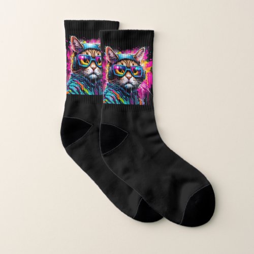 Splash Color Motorcycle Cat Socks