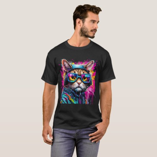 Splash Color Motorcycle Cat T_Shirt