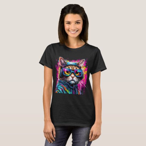 Splash Color Motorcycle Cat T_Shirt