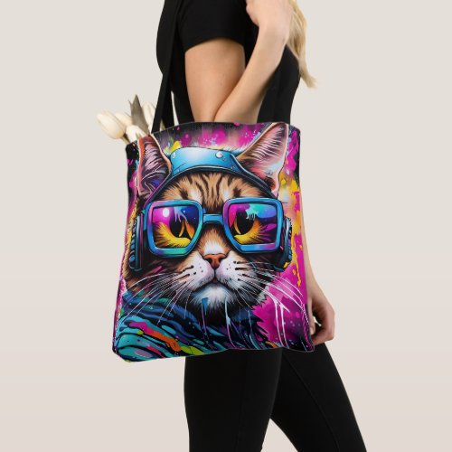 Splash Color Motorcycle Cat Tote Bag