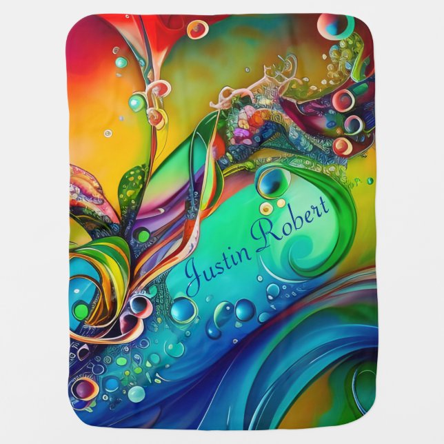 Splash! Colorful bubbles Abstract *personalize* Baby Blanket (Front)