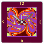 Splash Dance on Maroon/Yellow/Purple/Orange Square Wall Clock