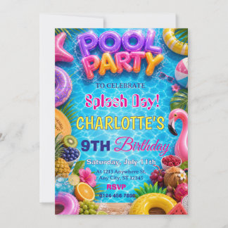 Splash Day Pool Party Birthday Invitation
