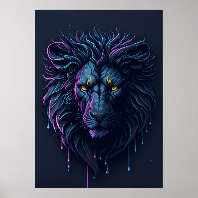 Splash Dripping Colorful Lion Head Poster (Front)