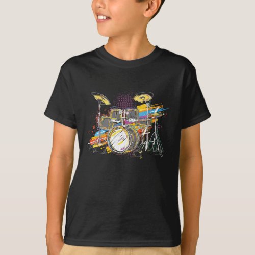 Splash Drum Musician For Drummer Watercolor T_Shirt