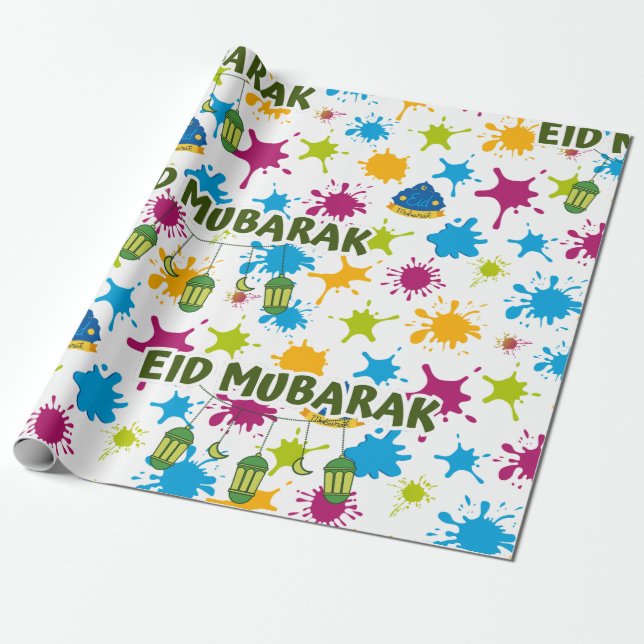 Splash Eid Mubarak Wrapping Paper (Unrolled)