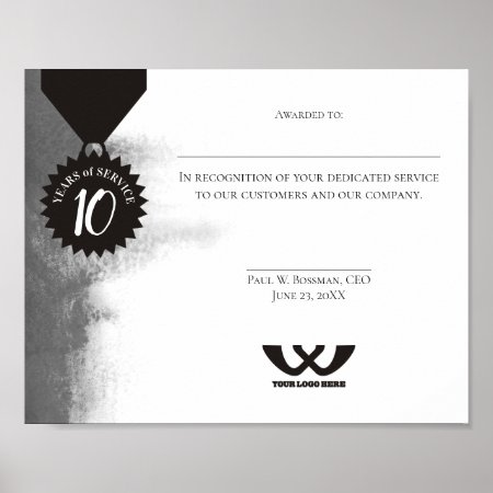 Splash Employee 10 Year Anniversary Certificate Poster
