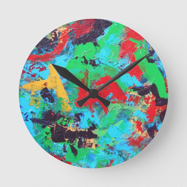 Splash-Hand Painted Abstract Brushstrokes Round Clock (Front)